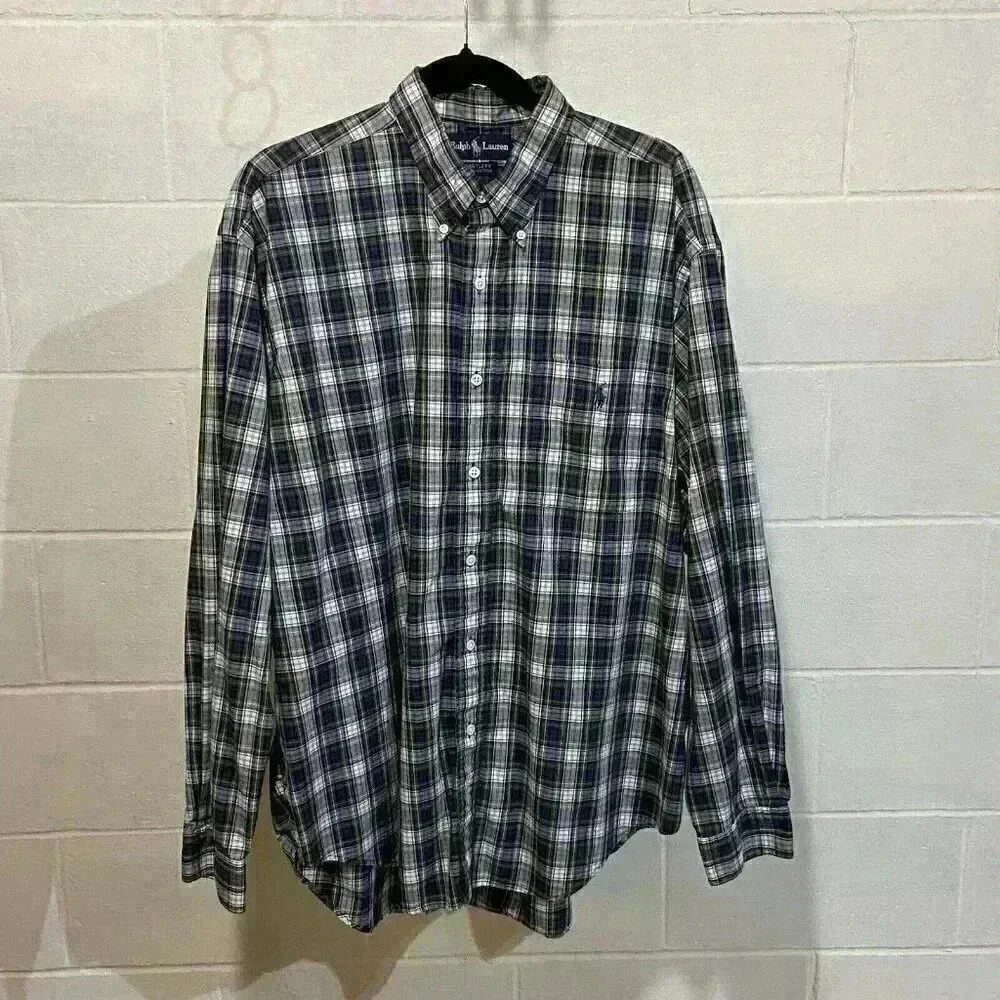 Ralph Lauren Men's Bartlett Button‎ Down Shirt XLARGE Purple Plaid Pony Office